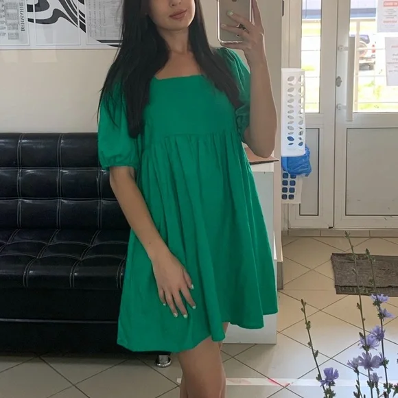 En Saison | Dresses | Emerald Green Babydoll Dress Cotton | Poshmark